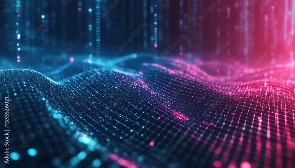 Aufkleber abstract digital wave background with glowing particles and grid