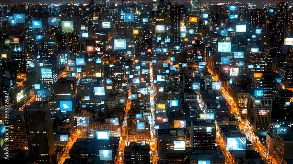 Poster a cityscape that constantly evolves with captivating architectural geometry radiant luminescence and