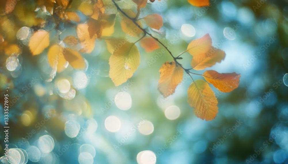 Poster Autumn Leaves Branch with Soft Focus and Bokeh