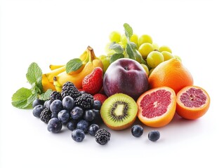 Colorful Assortment of Fresh Fruits on White Background