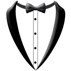 An Elegant Tuxedo, Ready For A Special Night, A Classic Black Bow Tie Adding Sophistication, Crisp White Shirt, Simple And Timeless Design Isolated on Transparent Background