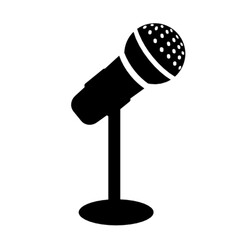 A Lone Microphone On A Stand, Ready To Capture Voices And Stories, A Symbol Of Communication And Performance In Bold Black Silhouette Isolated on Transparent Background