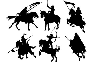 Brave Medieval Warriors On Horseback Charging Into Battle, Fierce Silhouettes Against A Stark Isolated on Transparent Background Showcasing Their Power And Determination