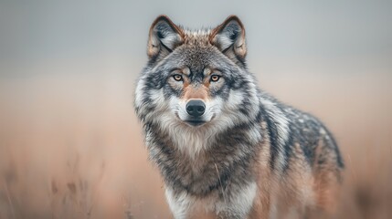 Wolf Portrait for Autumn Meadow, Wild Gaze.