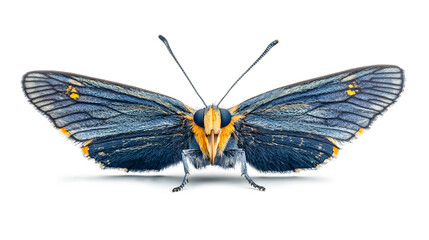 A blue butterfly with yellow spots on its wings