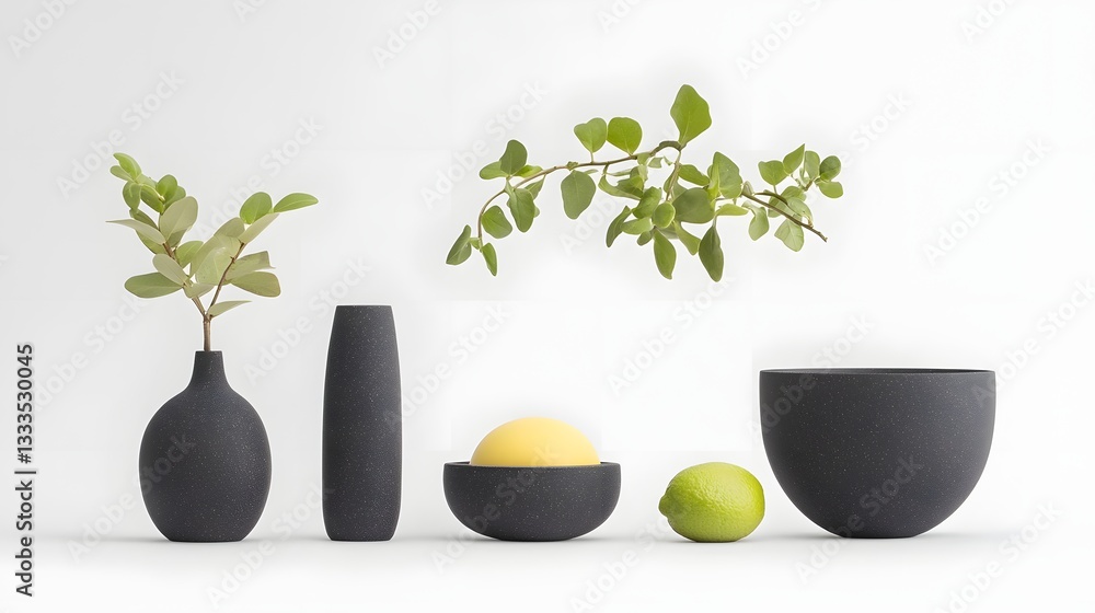 Poster deconstructed egg dish featuring various textured shapes forms and minimalist composition on a simpl