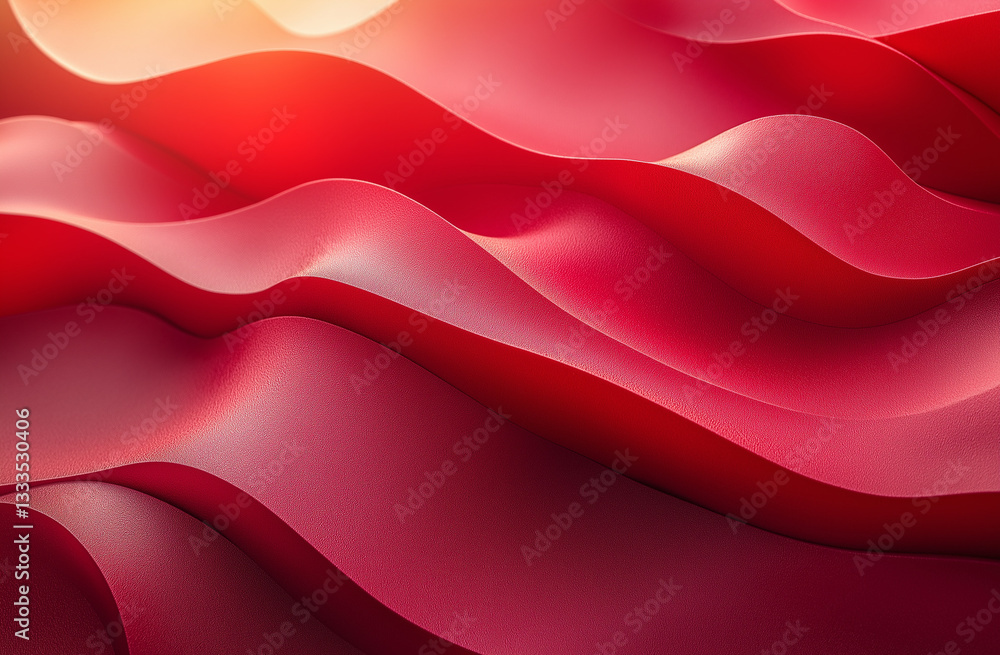 Poster abstract geometric shapes on a red background with a high-end minimalist style, featuring soft light