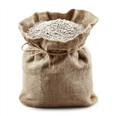 Isolated brown burlap sacks of coffee and wheat, textured natural objects