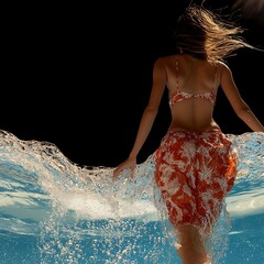 Woman Entering Ocean for Night Swim.