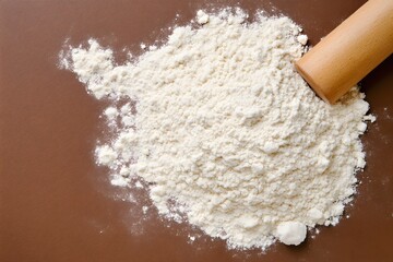 White Flour Pile with Wooden Rolling Pin Baking