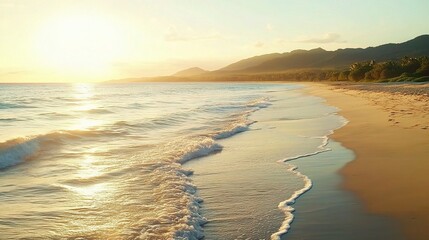 Obraz premium Gentle Waves Crashing on a Beautiful Beach at Sunset