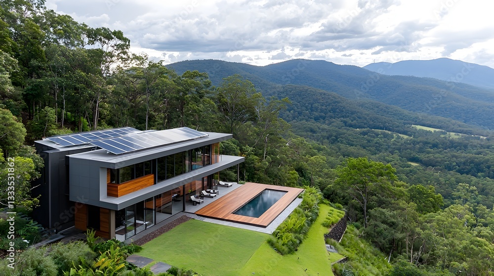 Aufkleber sleek modern solar powered smart home with energy efficient sustainable architecture and design that