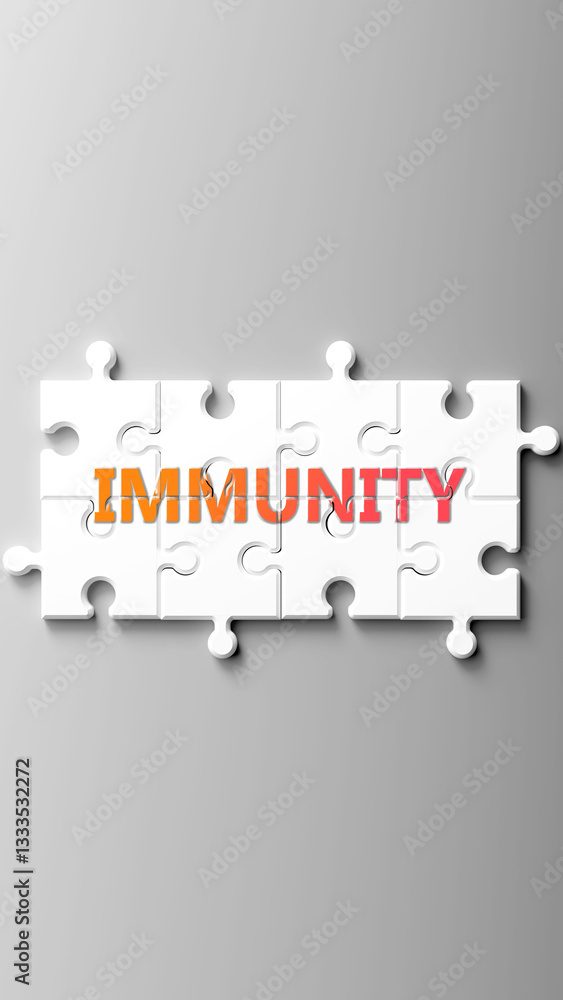 Aufkleber immunity complex like a puzzle - pictured as word immunity on a puzzle pieces to show that immunity 