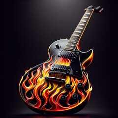 Flaming Guitar: Electrifying image of a guitar ablaze with fiery energy, a symbol of rock and roll passion and musical artistry.