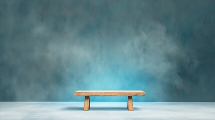 Wooden Bench for Blue Studio Backdrop.