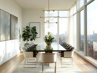 Fototapeta premium Modern Dining Room with City View