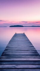 Serene wooden pier at tranquil lake sunrise