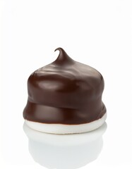 Obraz premium Single chocolate-covered marshmallow candy on a white background. Rich, dark chocolate topping and creamy white base.
