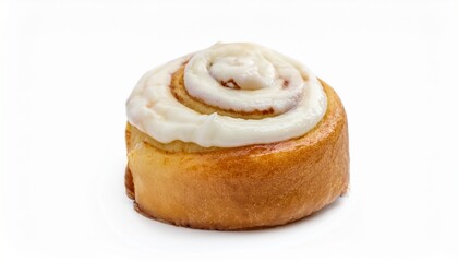 Fototapeta premium A delicious-looking cinnamon roll with creamy frosting. Perfect for a sweet treat!