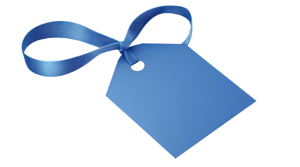 blue tag with ribbon isolated on white background 