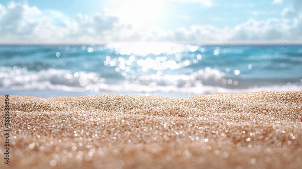Poster tranquil abstract seascape with bokeh effect and beach view