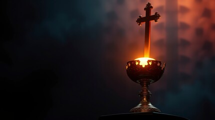 Naklejka premium Illuminated Cross and Chalice Religious Image
