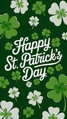 Happy St. Patrick's Day wallpaper featuring lush clover leaves on a vibrant green background, representing Irish culture, luck, and celebration