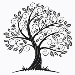 Beautiful abstract tree for design element and adult coloring book pages. Vector illustration