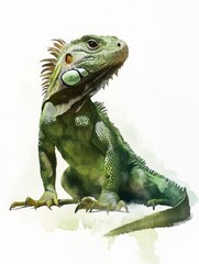 Obraz premium Green iguana posing in watercolor painting style
