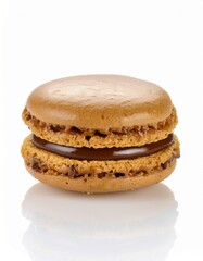A delectable chocolate macaron, a delightful French pastry with a rich, smooth chocolate filling. 