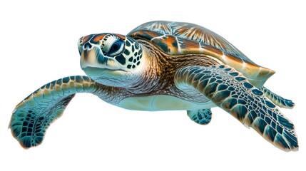 Fototapeta premium Green sea turtle swimming in crystal clear water