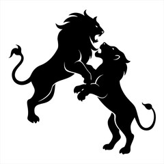 Silhouette vector illustration of two lions fighting