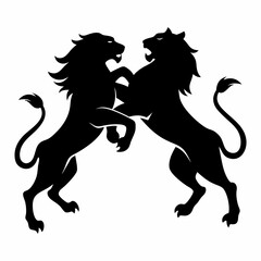 Silhouette vector illustration of two lions fighting