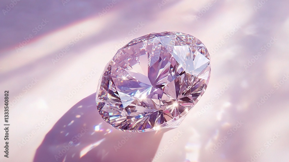 Poster sparkling diamond with intricate facets isolated on soft background