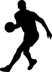 Silhouette basketball player dribbling the ball, Outline design, icons and logo.