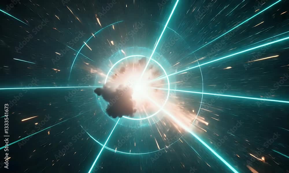 Aufkleber creative video displays a dazzling neon-colored explosion with slow-motion spark trails forming intr