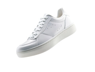 Isolated Stylish White Leather Sneaker with Perforations