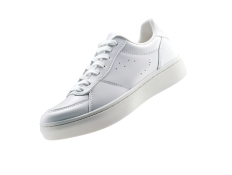 Isolated Stylish White Leather Sneaker with Perforations