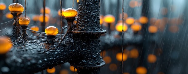 Explore a mesmerizing fusion of nature and technology with this captivating image of glowing orbs amidst a dark, futuristic landscape Witness the interplay of organic forms and advanced systems