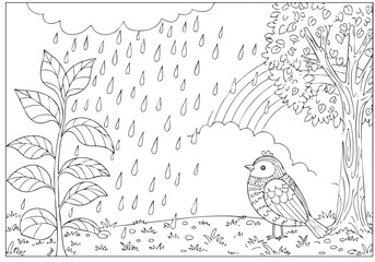 Owl Sheltering Under a Tree in the Rain – Cozy Pencil Sketch