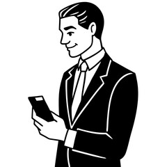 Silhouette vector of a businessman looking at a mobile phone