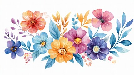Assorted Vibrant Watercolor Flower Illustration for Creative Projects