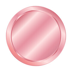 Rose Gold medal, pink gradient metallic glossy Badge Round circle Realistic Vector for sports awards, advertisement banner design isolated on White Background