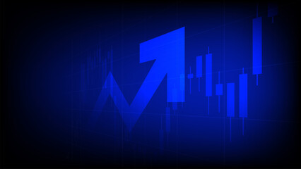Business Arrow up with Candle stick graph chart on a blue background, A chart with candlesticks Forex trading Analysis of investment trading in the field of cryptocurrency,HUD futuristic vector design