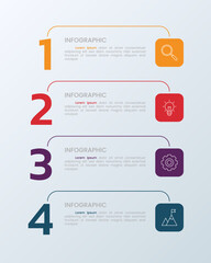 4 steps infographic with numbers and icons for business and management presentation.