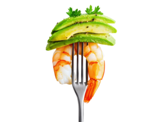 Isolated Elegant Shrimp and Avocado on a Fork