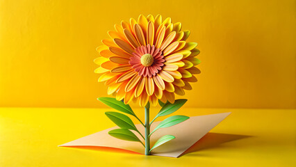 3D Gerbera Flower Pop-Up Card – Whimsical Design with Bright Yellow Background