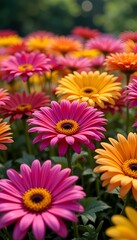 Fototapeta premium Vibrant Pink and Yellow Gerbera Daisies in a Sunny Field