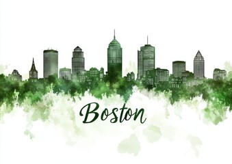 Obraz premium A green color silhouette of a Boston skyline.