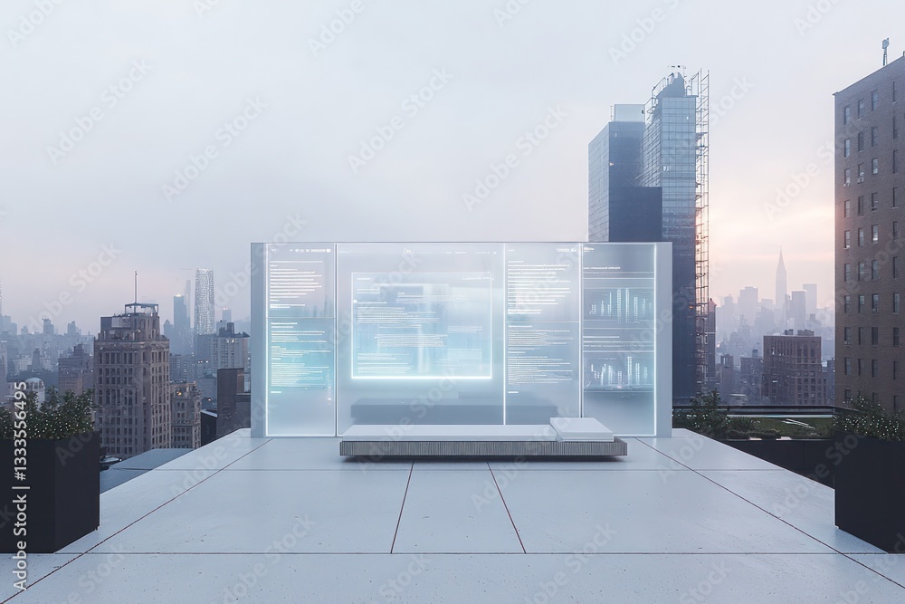 Poster diversity analytics visualized holographically in rooftop workspace.